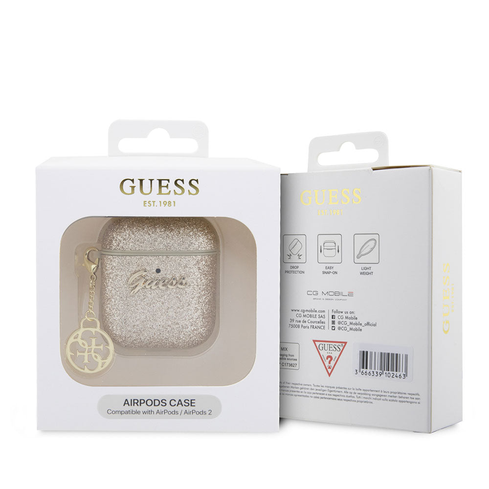 Apple Airpods Kılıf GUESS Glitter 4G Charm Kapak Siyah