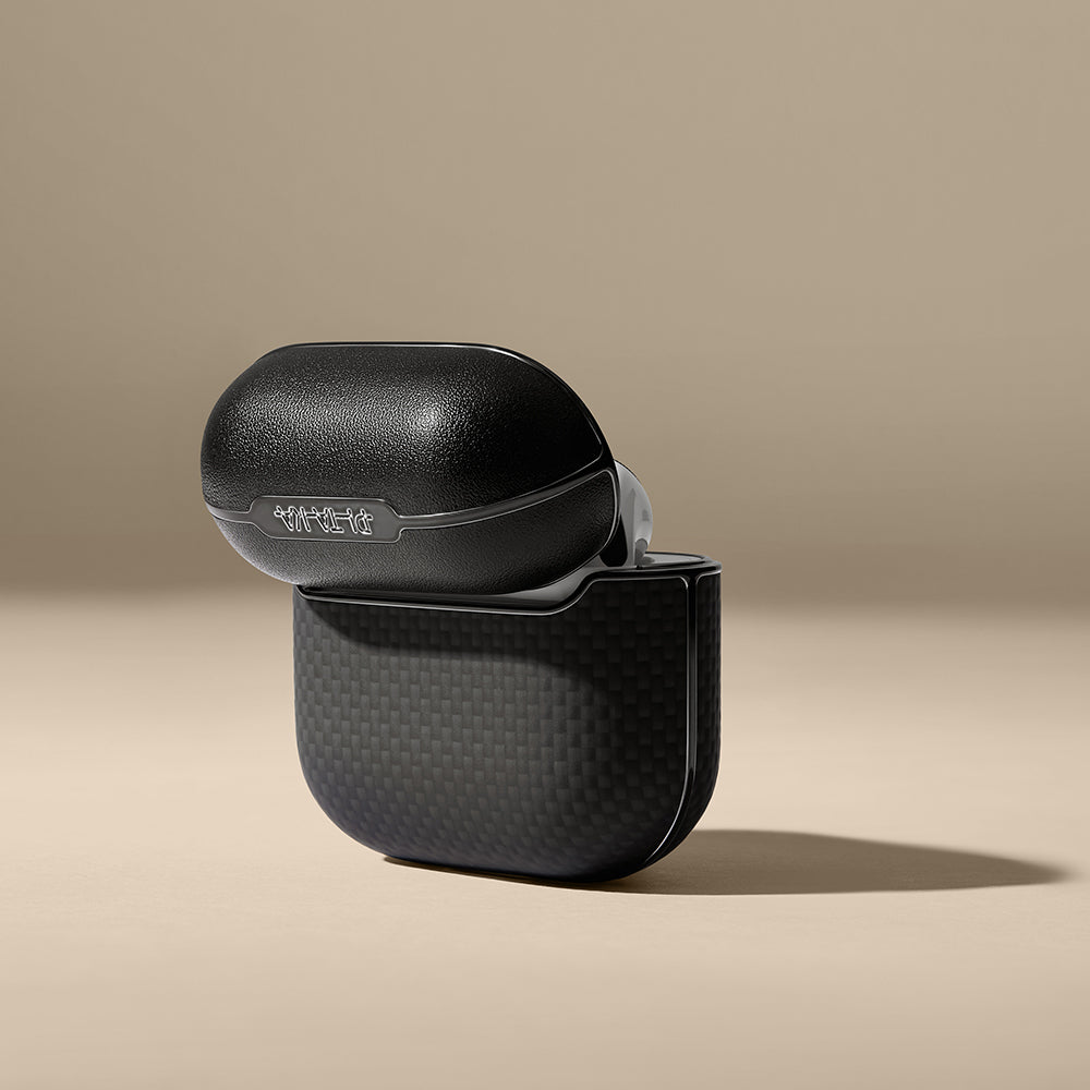 Apple Airpods Pro 2 Kılıf 1500D Aramid Fiber Pitaka Ultra-Slim Classic Serisi Black-Grey Twill Kapak Siyah-Gri