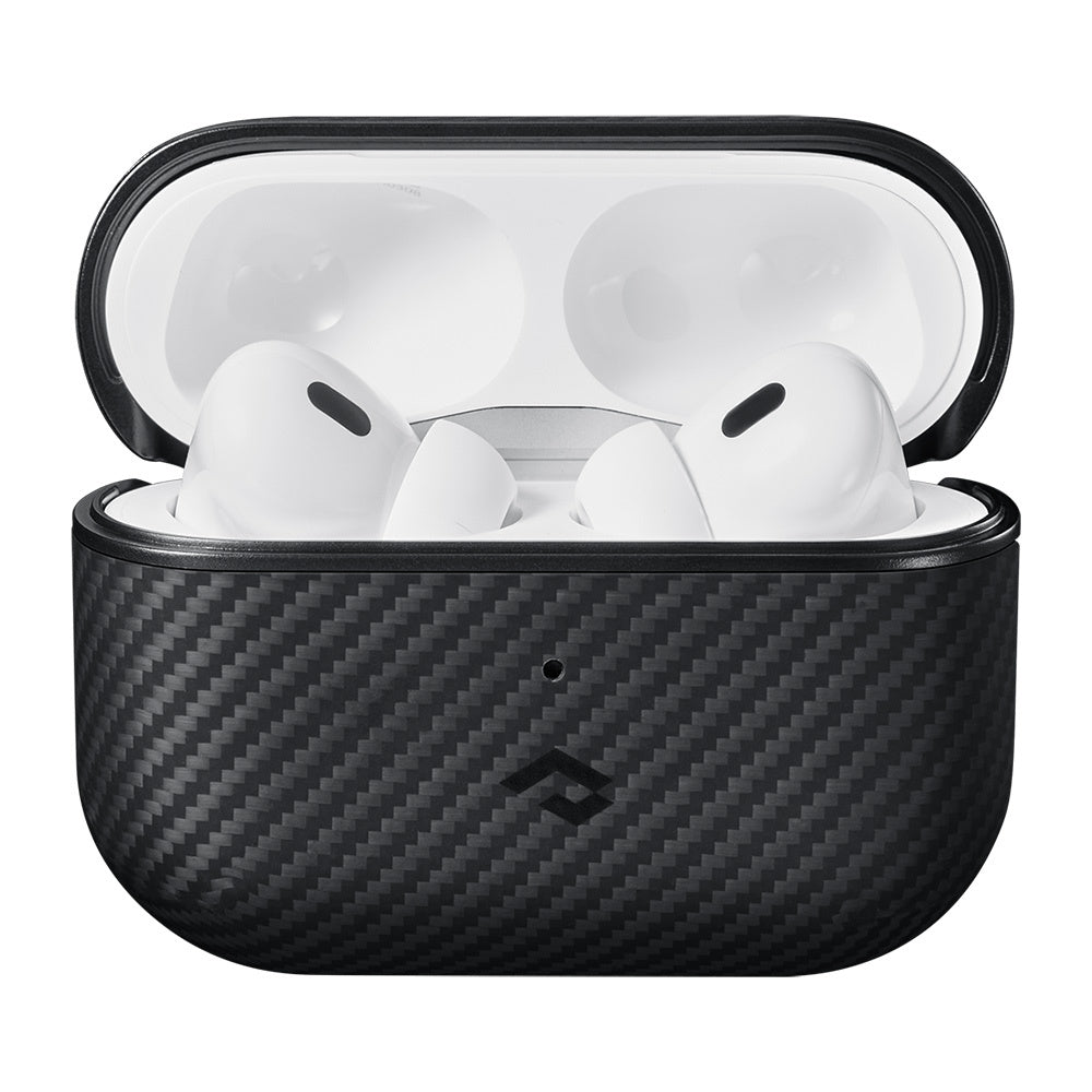 Apple Airpods Pro 2 Kılıf Magsafe Şarj Özellikli 600D Aramid Fiber Pitaka Classic Serisi Black-Grey Twill Kılıf Siyah-Gri