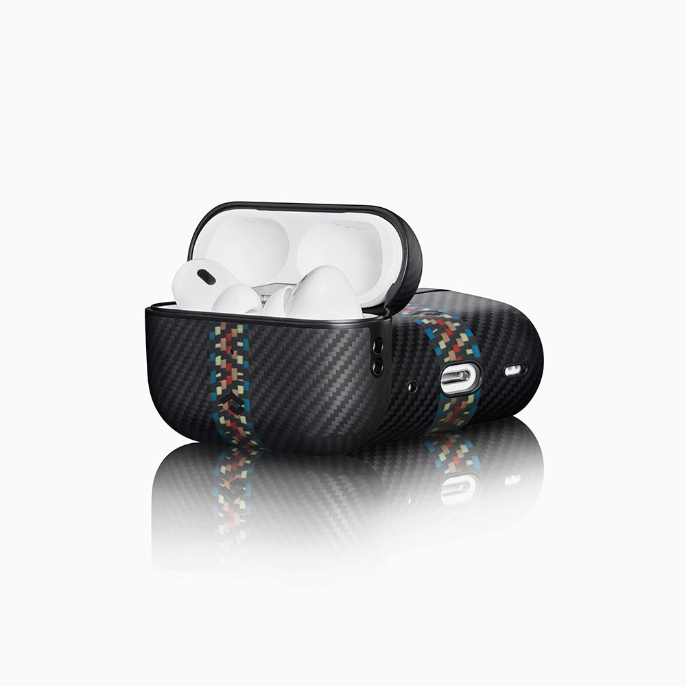 Apple Airpods Pro 2 Kılıf Magsafe Şarj Özellikli 600D Aramid Fiber Pitaka Orchestra Serisi Rhapsody Kılıf Siyah-Mavi