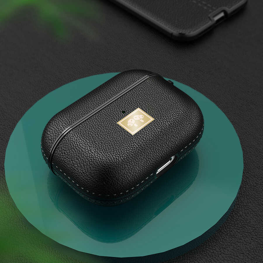 Apple Airpods Pro Kılıf Deri Görünümlü Askı Aparatlı Wlons Kılıf Lacivert