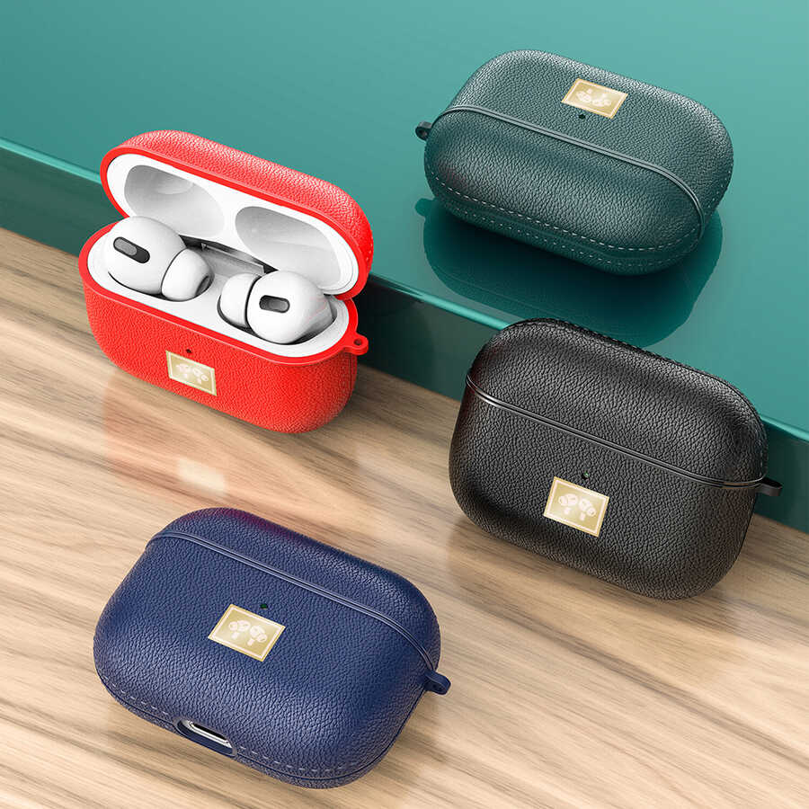 Apple Airpods Pro Kılıf Deri Görünümlü Askı Aparatlı Wlons Kılıf Koyu Yeşil