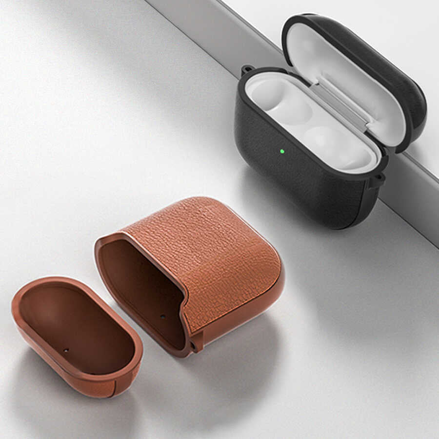 Apple Airpods Pro Kılıf Wiwu Calfskin Kılıf Kahverengi