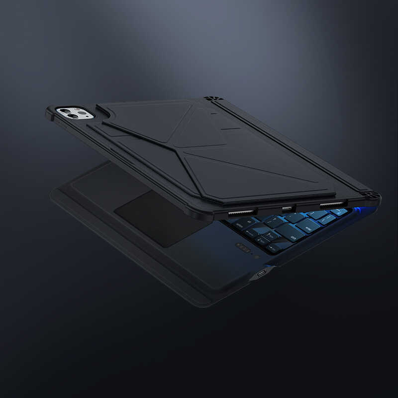 Apple iPad 10.2 2021 (9.Nesil) Benks Multifunctional Kablosuz Klavyeli Kılıf Siyah