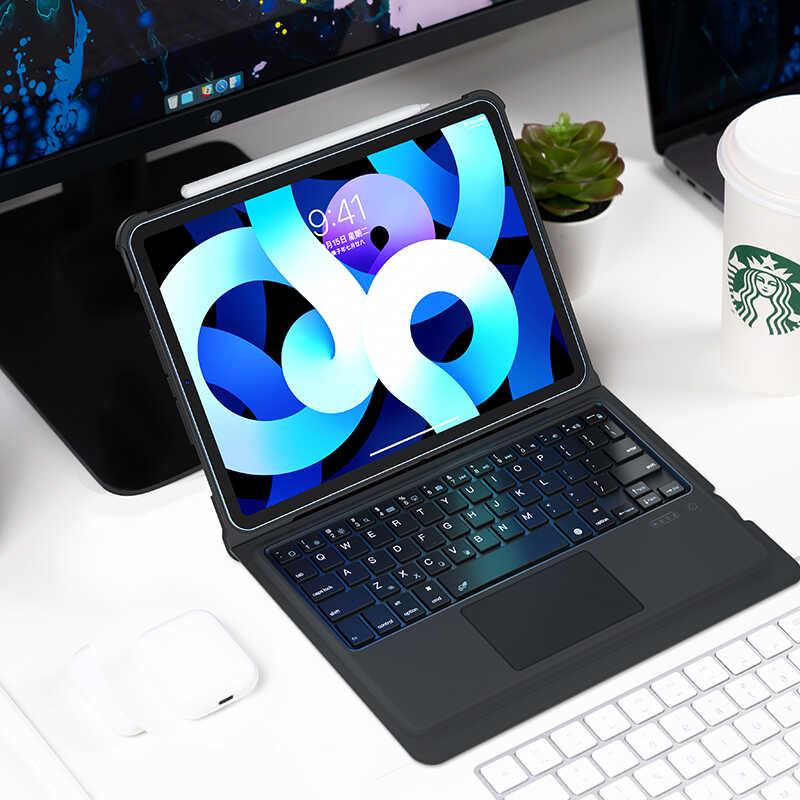 Apple iPad 10.2 2021 (9.Nesil) Benks Multifunctional Kablosuz Klavyeli Kılıf Siyah