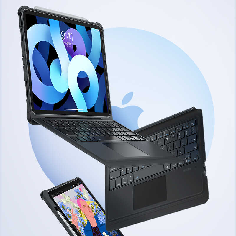 Apple iPad 10.2 2021 (9.Nesil) Benks Multifunctional Kablosuz Klavyeli Kılıf Siyah