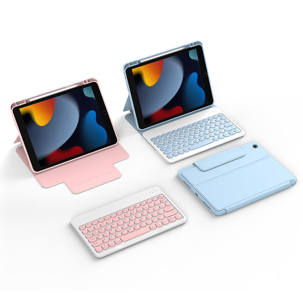 Apple iPad 10.2 (8.Nesil) Wiwu Protective Gizli Kalem Bölmeli Klavyeli Kılıf Pembe