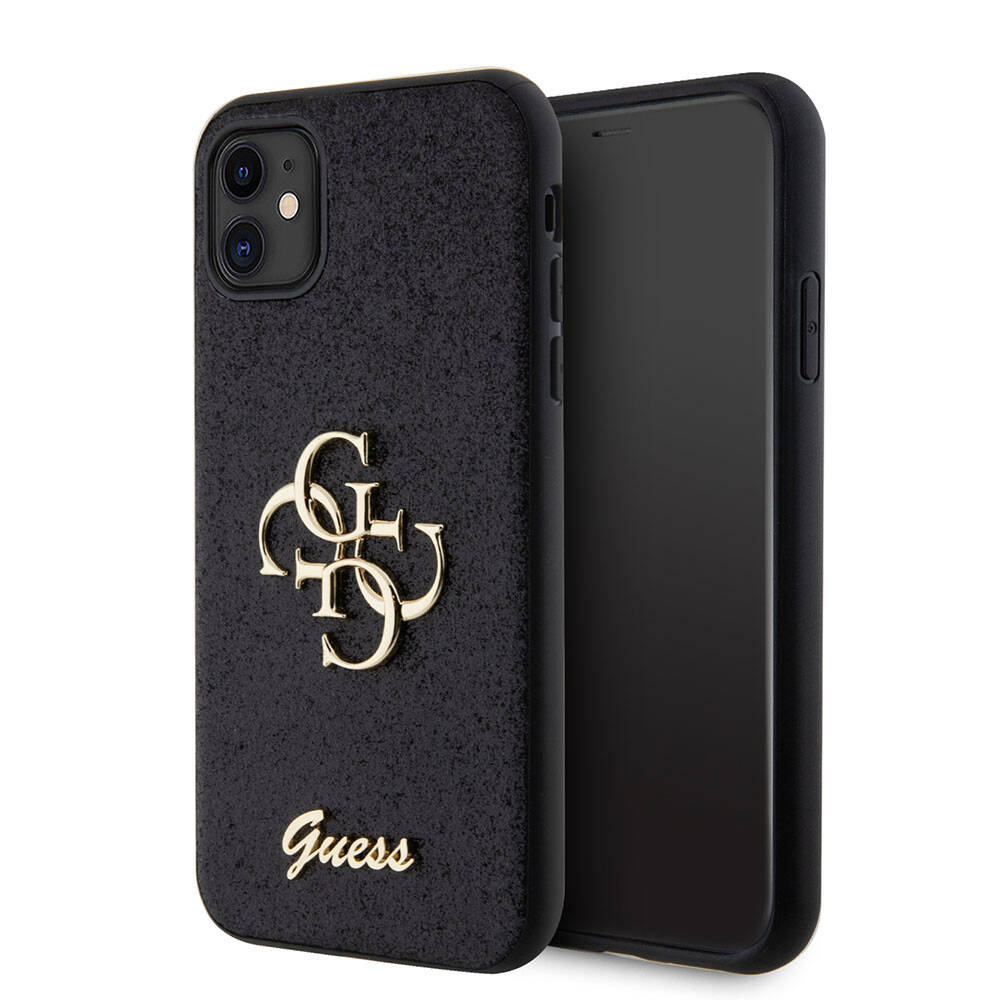 Apple iPhone 11 Kılıf Guess Orjinal Lisanslı 4G Büyük Metal Logolu Glitter Kapak Pembe