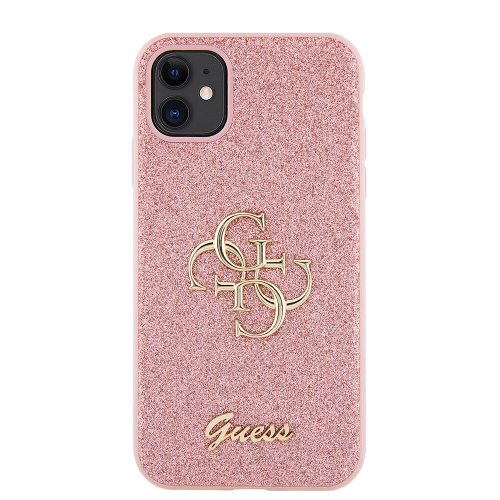Apple iPhone 11 Kılıf Guess Orjinal Lisanslı 4G Büyük Metal Logolu Glitter Kapak Siyah