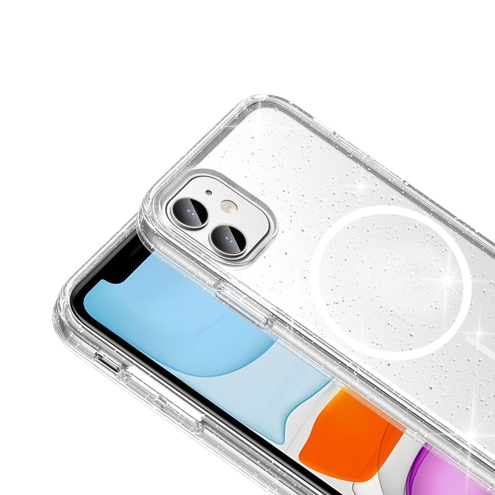 Apple iPhone 11 Kılıf M-safe Şarj Özellikli Parlayan Simli Saydam Renkli Zore Maris Kapak Şeffaf