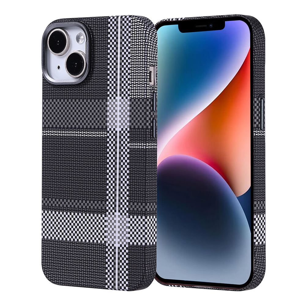 Apple iPhone 13 Kılıf M-safe Şarj Özellikli Karbon Fiber Görünümlü Zore Nekst Kapak Gold