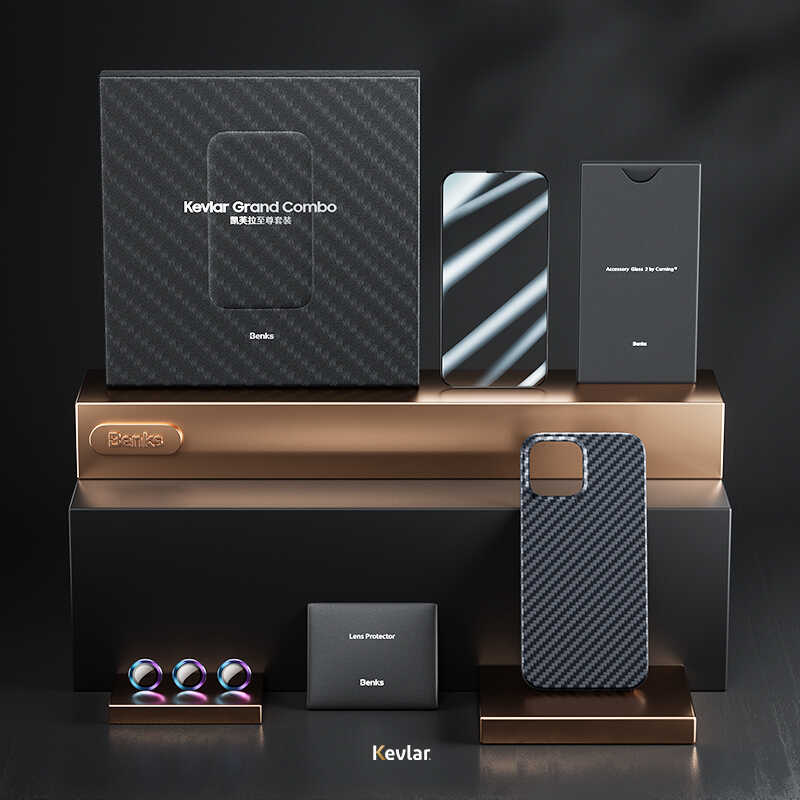 Apple iPhone 13 Pro Kılıf Benks Aramid Magsafe 3 in 1 Set Siyah