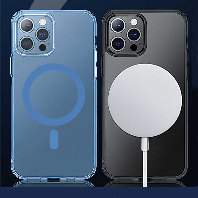 Apple iPhone 13 Pro Wiwu Magsafe Şarj Özellikli Lens Korumalı Şeffaf Silikon Kapak Siyah