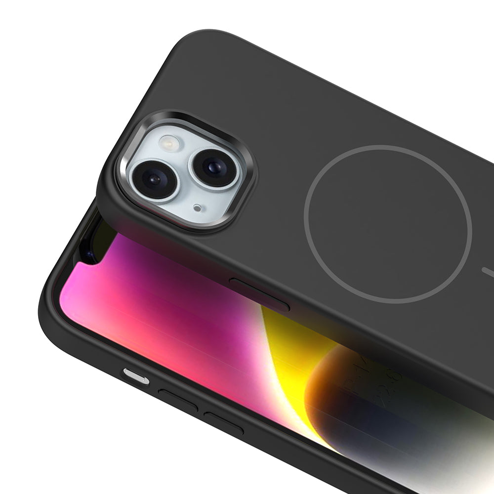 Apple iPhone 14 Kılıf M-Safe Şarj Özellikli Metal Kamera Çerçeveli Zore Edi Silikon Kapak Lavendery Gray