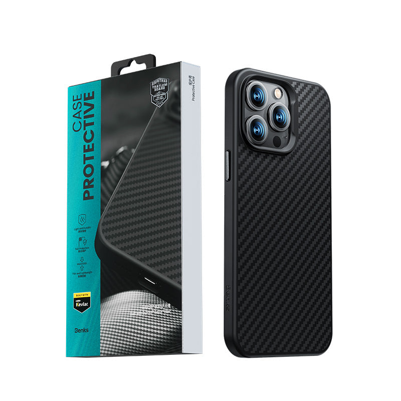 Apple iPhone 14 Plus Kılıf Karbon Fiber Magsafe Şarj Özellikli Benks Hybrid ArmorPro 1500D Kevlar Kapak Siyah