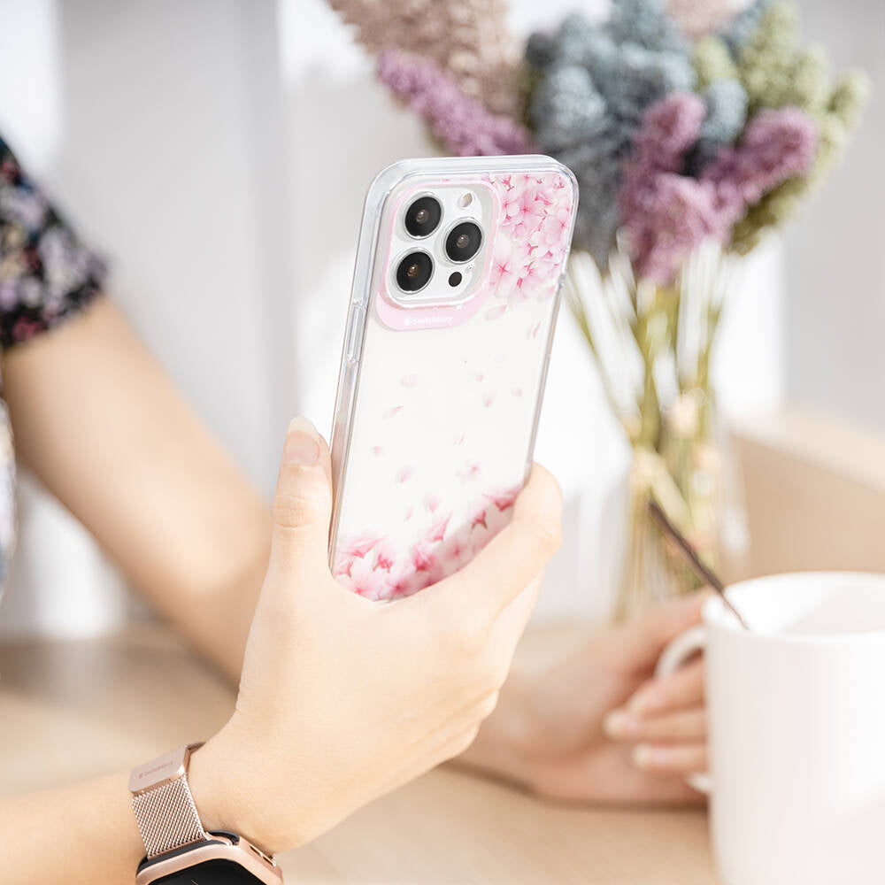 Apple iPhone 14 Pro Kılıf Çift IMD Baskılı Lisanslı Switcheasy Artist Sakura Kapak Pembe
