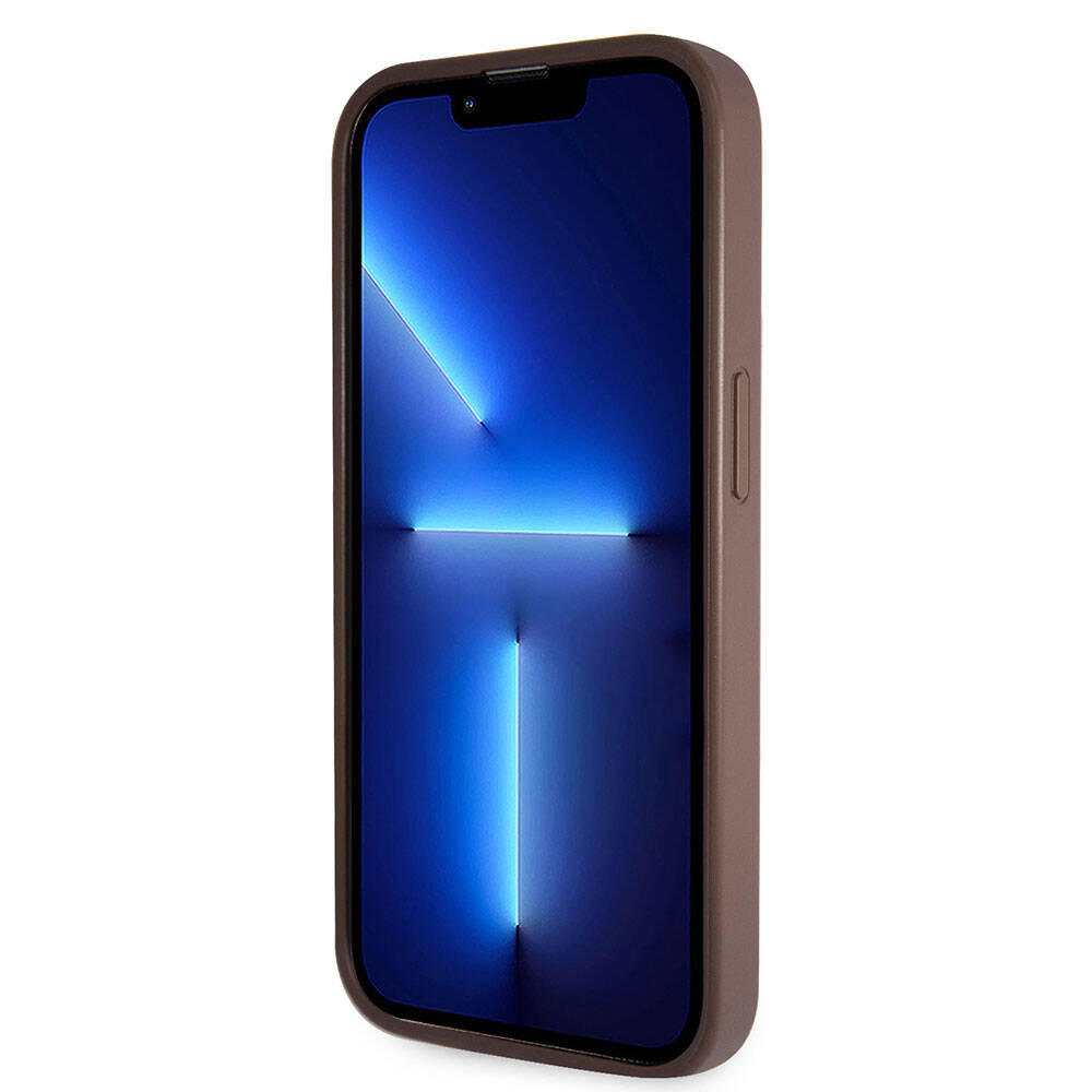 Apple iPhone 14 Pro Kılıf Guess Orjinal Lisanslı PU Deri Taşlı Üçgen Logo 4G Desenli Kapak Pembe