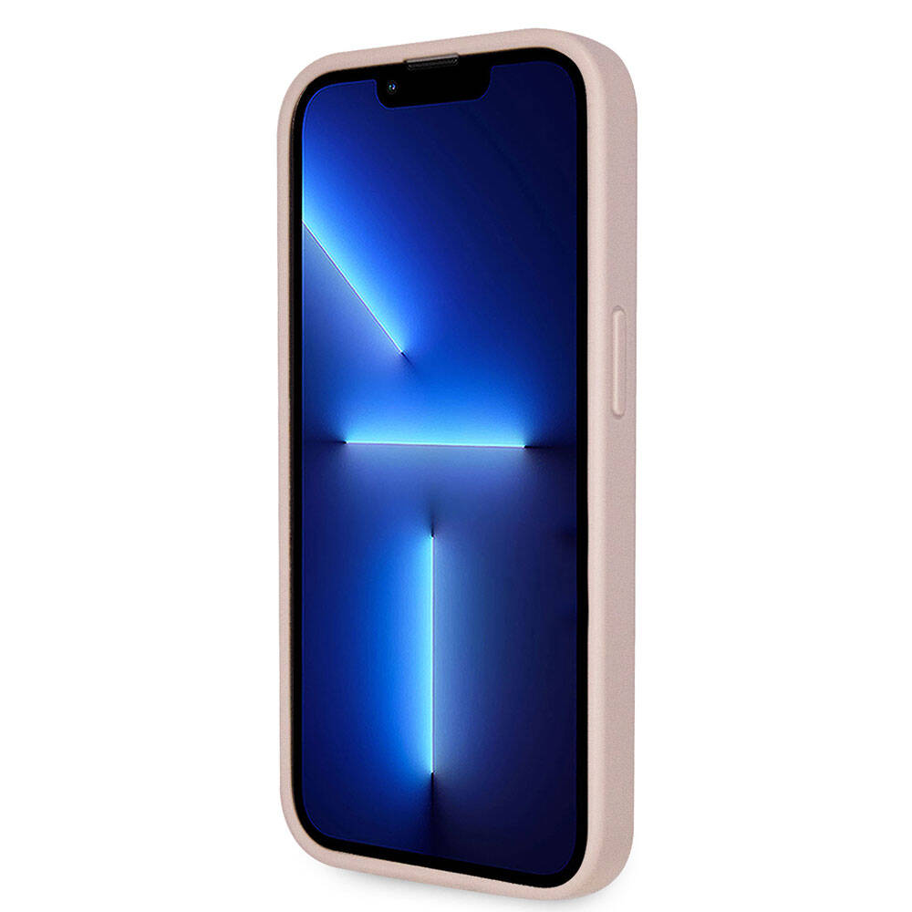 Apple iPhone 14 Pro Kılıf Guess Orjinal Lisanslı PU Deri Taşlı Üçgen Logo 4G Desenli Kapak Pembe