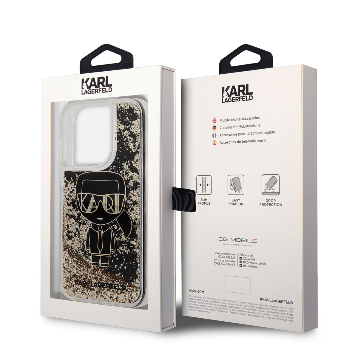 Apple iPhone 14 Pro Kılıf Karl Lagerfeld Sıvılı Simli Gatsby Dizayn Kapak Siyah