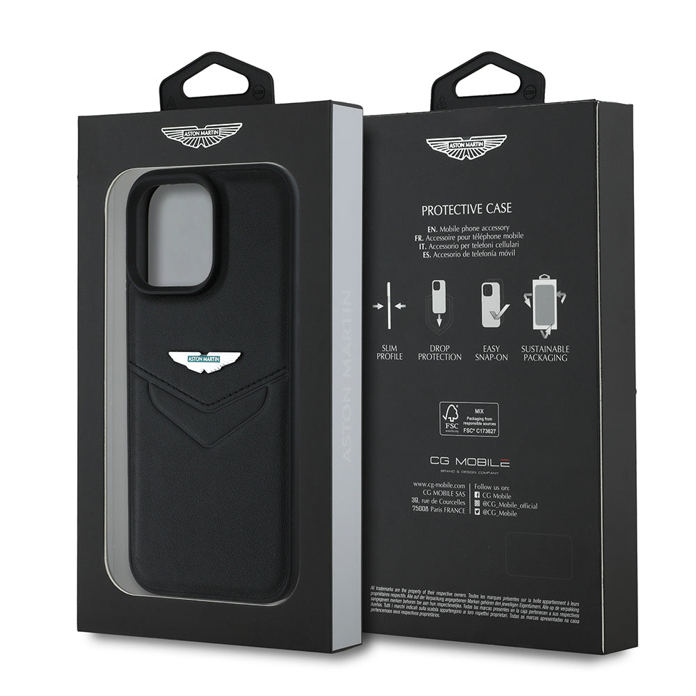 Apple iPhone 14 Pro Max Kılıf Aston Martin Orjinal Lisanslı Victory Dizayn PU Deri Metal Logolu Kapak Siyah