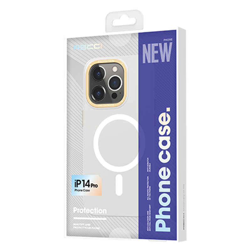 Apple iPhone 14 Pro Max Kılıf Magsafe Şarj Özellikli Metal Kamera Çerçeveli Recci Glaze Serisi Kapak Beyaz