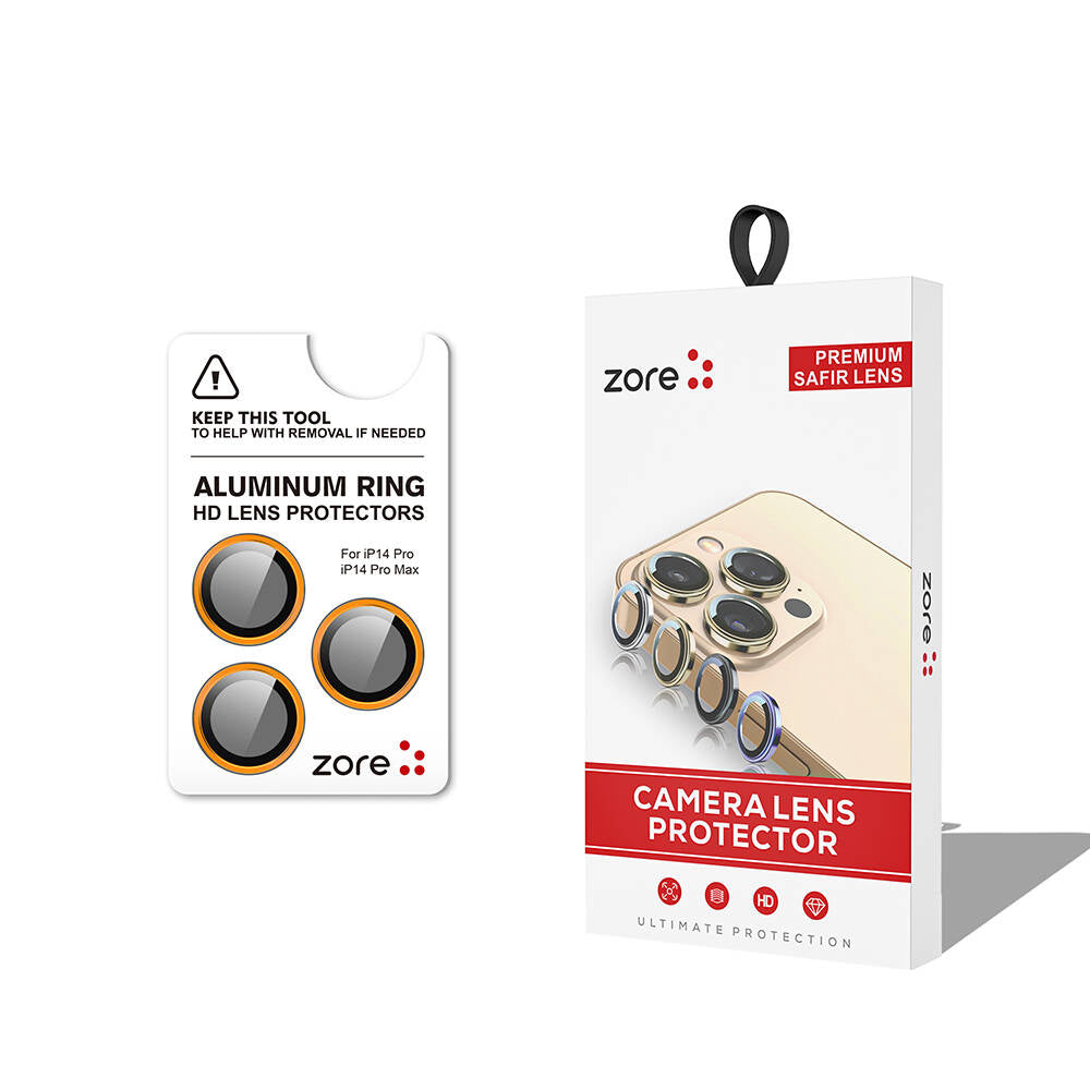 Apple iPhone 14 Pro Zore CL-12 Premium Safir Parmak İzi Bırakmayan Anti-Reflective Kamera Lens Koruyucu Gold