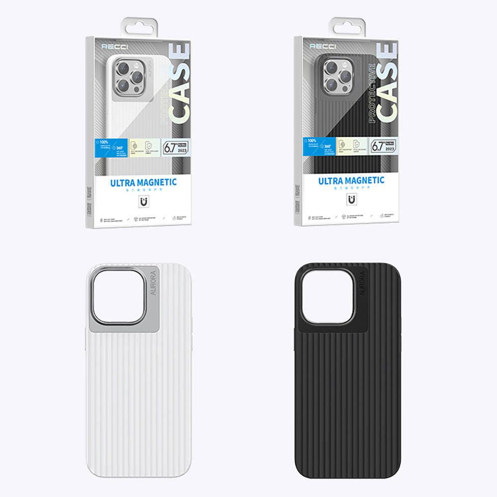 Apple iPhone 15 Kılıf Recci Aurora Serisi Magsafe Şarj Özellikli Kapak Siyah