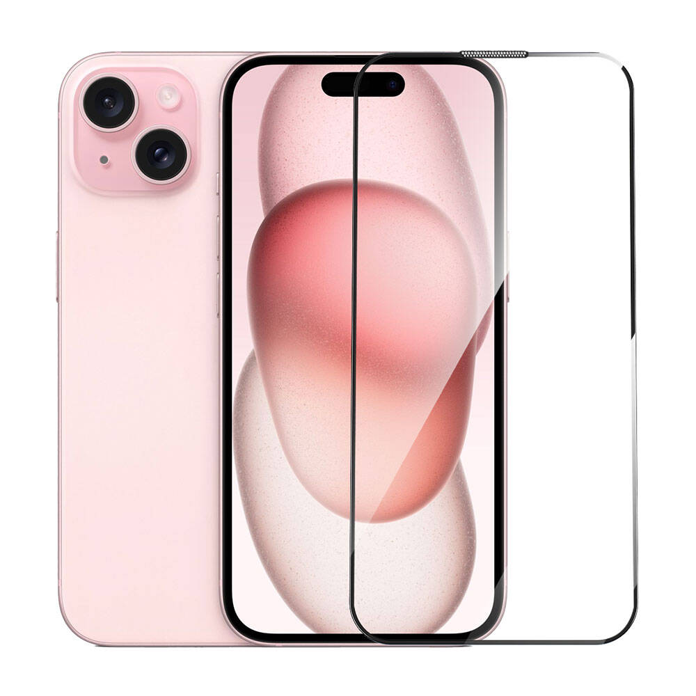 Apple iPhone 15 Plus Wiwu GT-008 Polimer Oleofobik Kaplama Şeffaf Pürüzsüz Temperli Cam Ekran Koruyucu 10'lu Paket Siyah