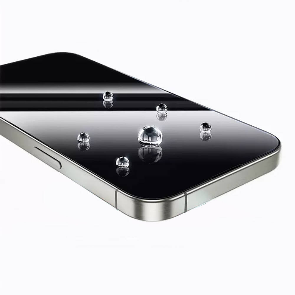 Apple iPhone 15 Plus Wiwu GT-009 Polimer Oleofobik Kaplama Şeffaf Pürüzsüz Temperli Cam Ekran Koruyucu Siyah