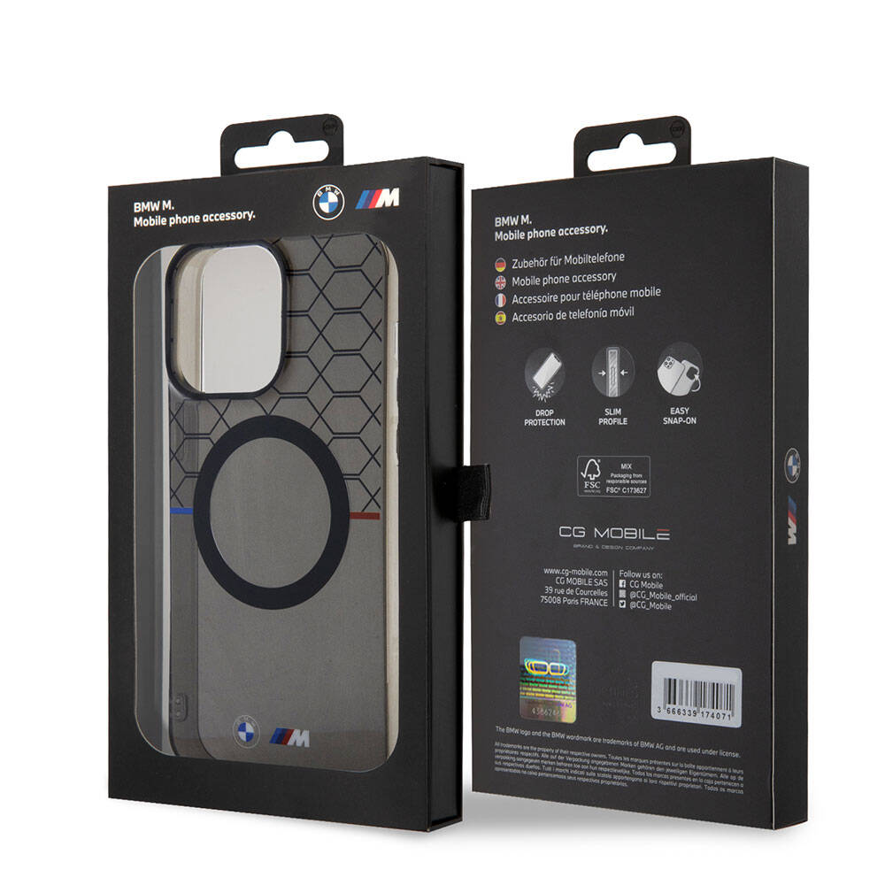 Apple iPhone 15 Pro Kılıf BMW Magsafe Şarj Özellikli Transparan M Dizayn Orjinal Lisanslı Kapak Gri