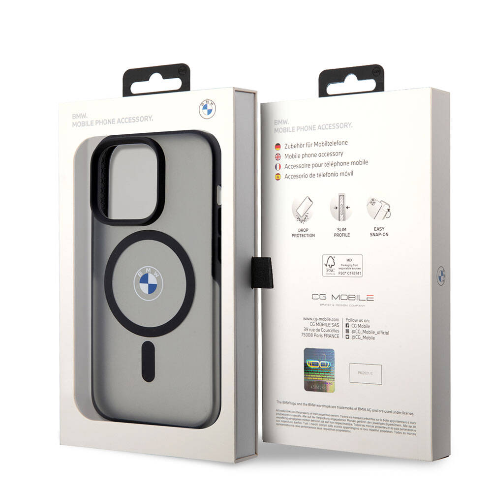 Apple iPhone 15 Pro Kılıf BMW Orjinal Lisanslı Magsafe Şarj Özellikli IML Baskı Logolu Buzlu Mat Kapak Siyah