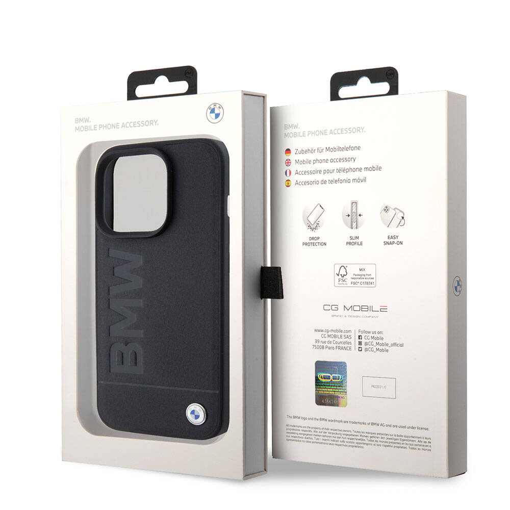 Apple iPhone 15 Pro Kılıf BMW Orjinal Lisanslı Magsafe Şarj Özellikli Sıcak Damga Logolu Deri Kapak Siyah