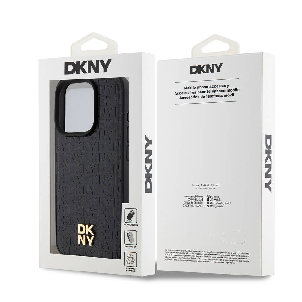 Apple iPhone 15 Pro Kılıf DKNY Orjinal Lisanslı Magsafe Şarj Özellikli 3D Yazılı Repeat Pattern Kapak Siyah