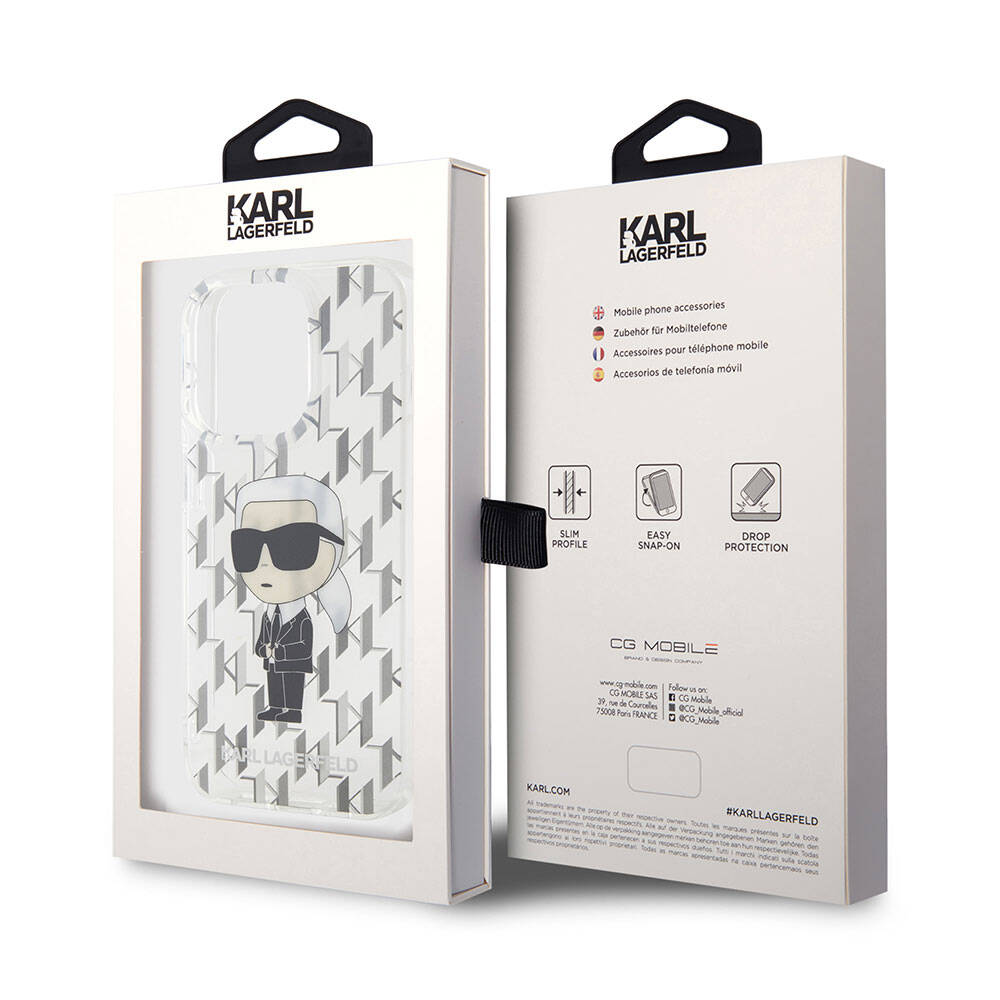 Apple iPhone 15 Pro Kılıf Karl Lagerfeld IML İkonik Monogram Orjinal Lisanslı Kapak Siyah