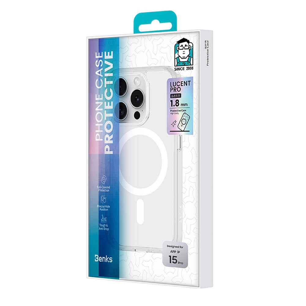 Apple iPhone 15 Pro Kılıf Magsafe Şarj Özellikli Airbagli Şeffaf Benks LucentPro Serisi Kapak Şeffaf