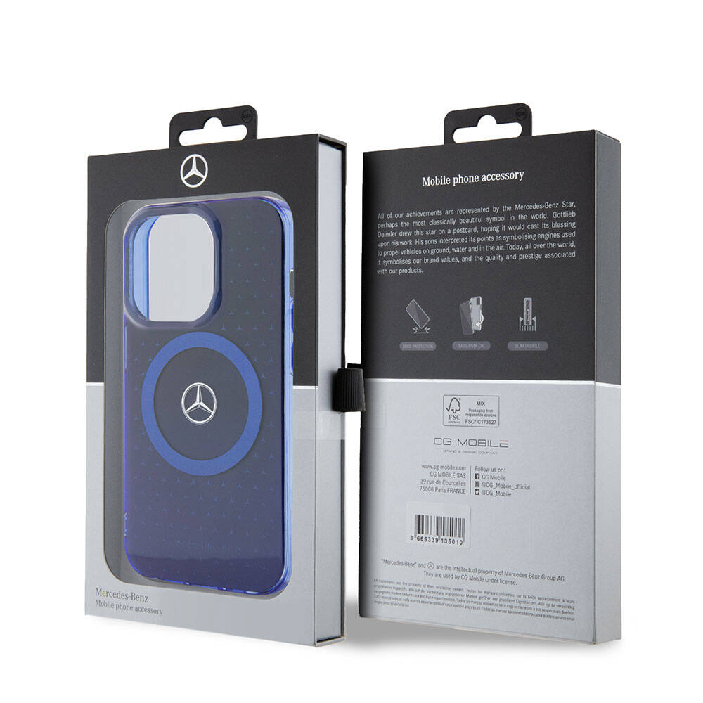 Apple iPhone 15 Pro Kılıf Mercedes Benz Orjinal Lisanslı Magsafe Şarj Özellikli Çift Katmanlı Mavi Yıldız Desenli Kapak Mavi