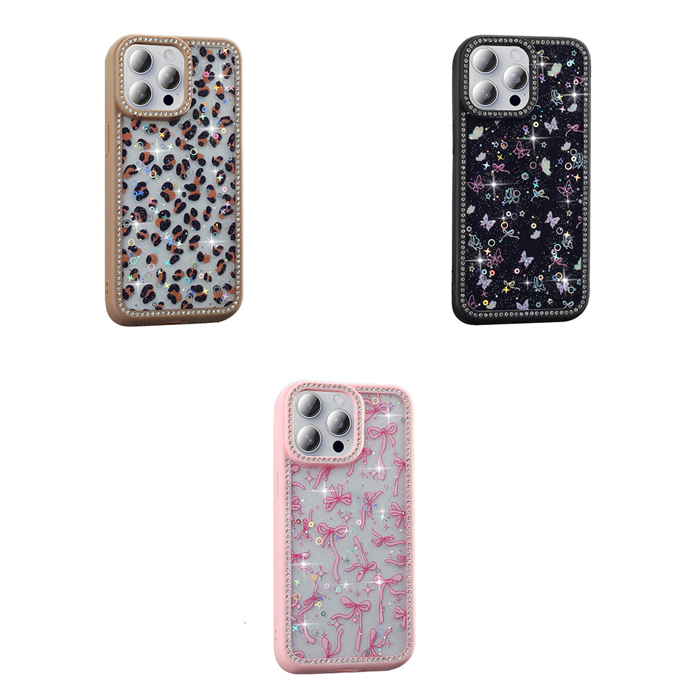 Apple iPhone 15 Pro Kılıf Taşlı ve Simli Tasarım Zore Azra Kapak Pembe