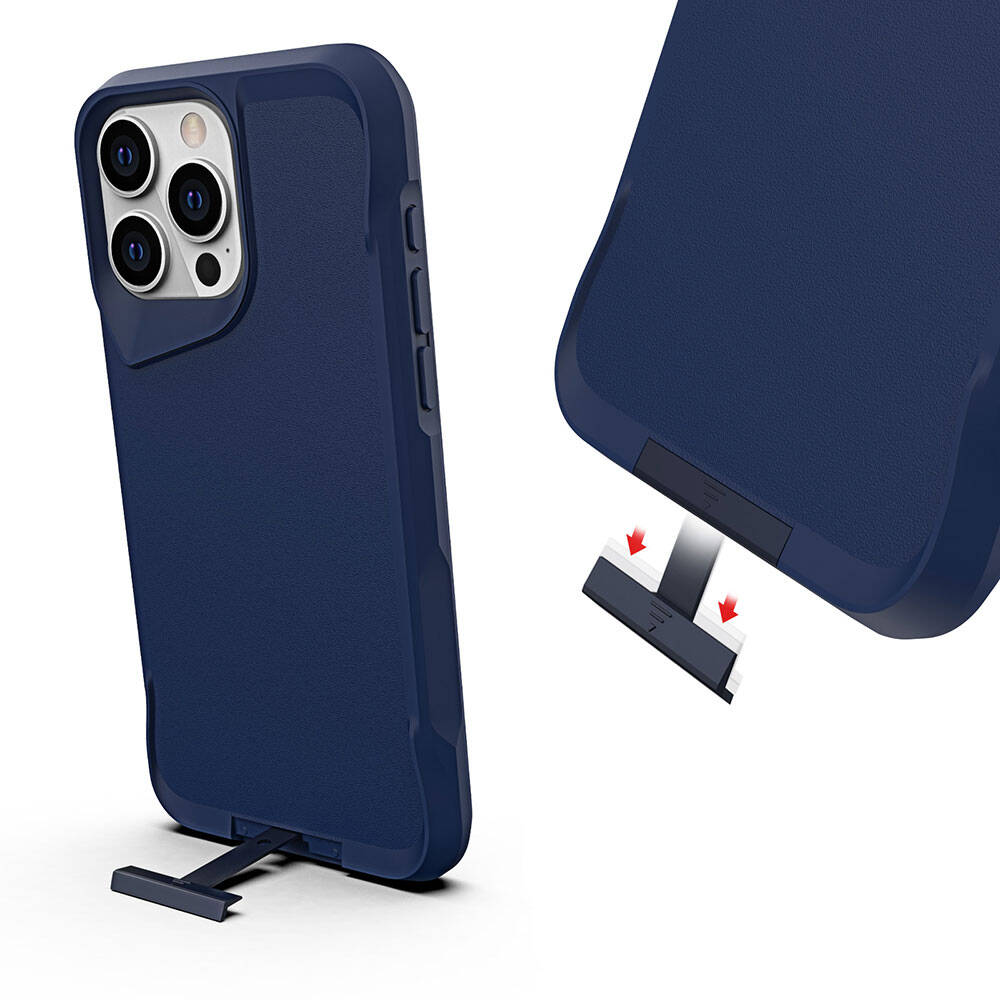 Apple iPhone 15 Pro Kılıf Zore Airbag Kenarlı T-Max Mat Standlı Kapak Lacivert