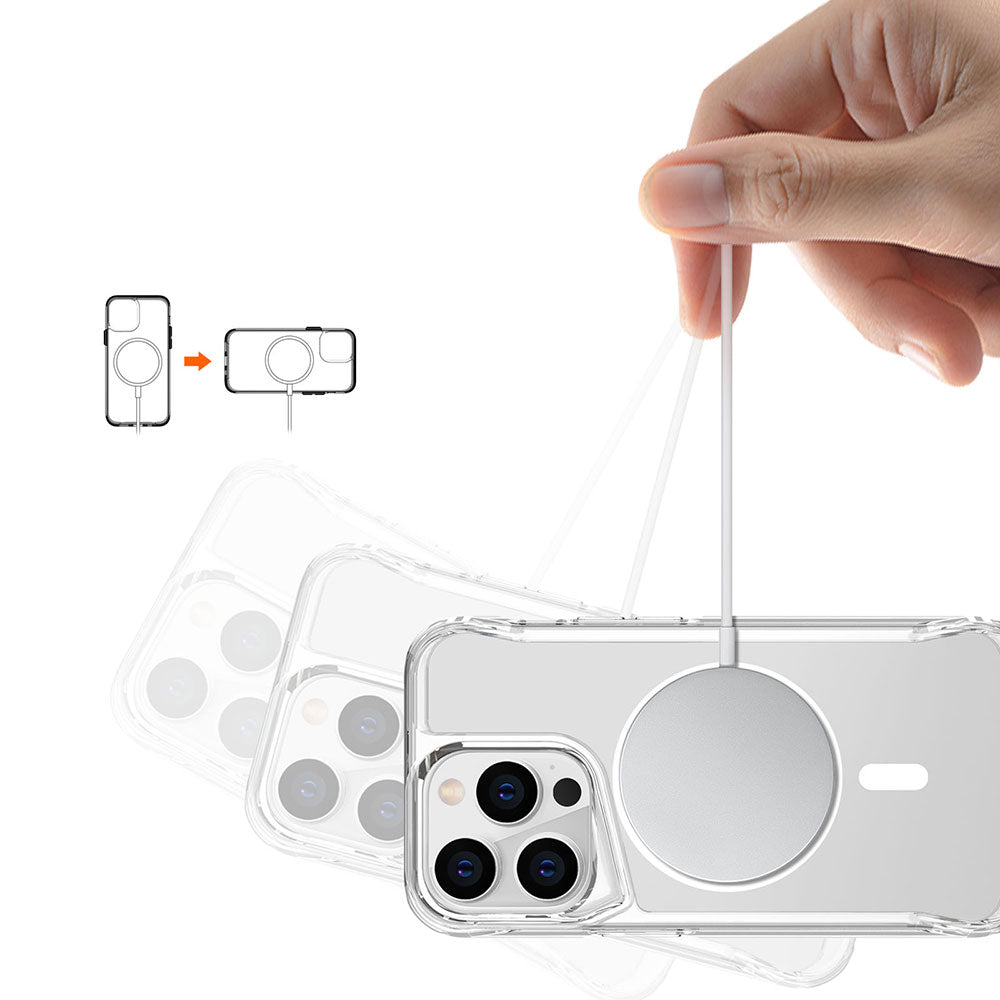 Apple iPhone 15 Pro Kılıf Zore M-safe Şarj Özellikli T-Max M-safe Kapak Renksiz