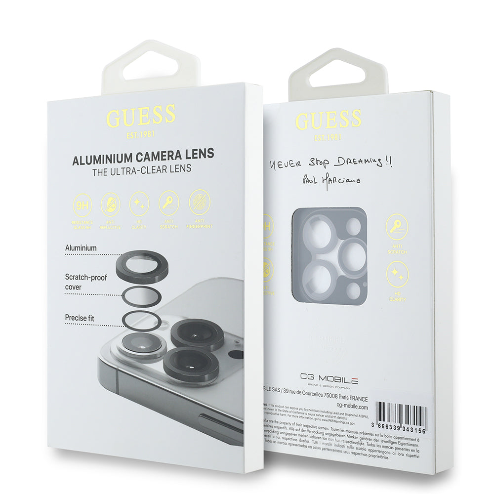 Apple iPhone 15 Pro Max Guess Orjinal Lisanslı Metal Kamera Lens Koruyucu Siyah