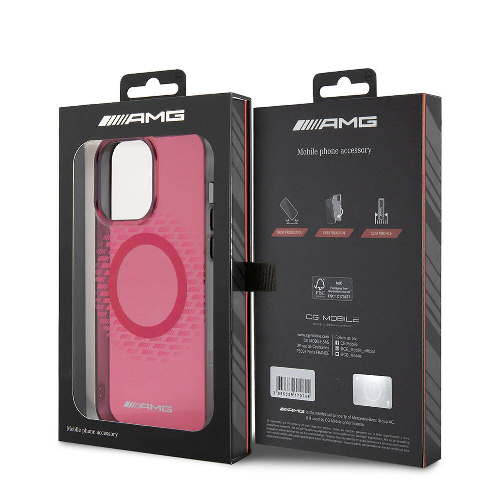 Apple iPhone 15 Pro Max Kılıf AMG Orjinal Lisanslı Magsafe Şarj Özellikli Eşkenar Dörtgen Desenli Transparan Kapak Renksiz