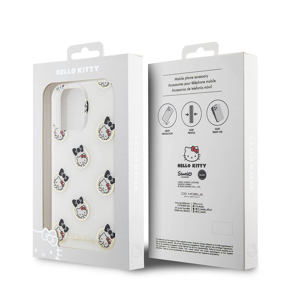 Apple iPhone 15 Pro Max Kılıf Hello Kitty Orjinal Lisanslı Elektroplating Kaplama Kabarcık Baskılı Kapak Siyah