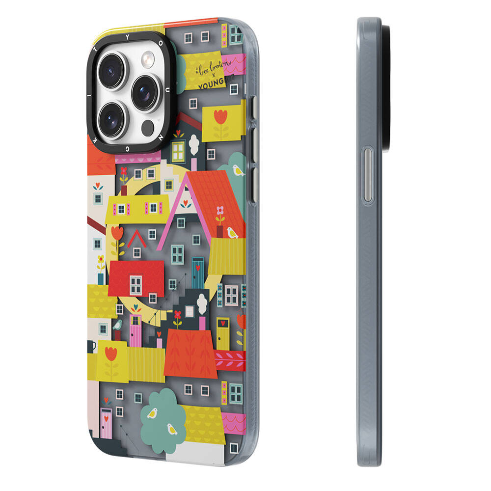 Apple iPhone 15 Pro Max Kılıf Magsafe Şarj Özellikli Bee Brown Tasarımlı Youngkit Colorful Life Serisi Kapak Turkuaz