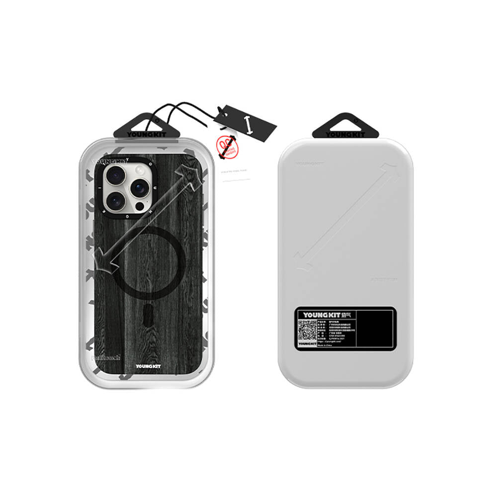 Apple iPhone 15 Pro Max Kılıf Magsafe Şarj Özellikli Sararmaya Dayanıklı Youngkit Wood Forest Serisi Kapak Kahverengi