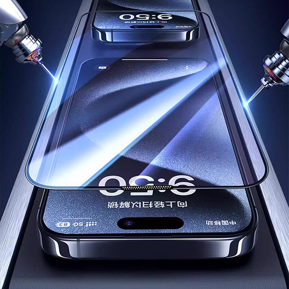 Apple iPhone 15 Pro Wiwu GT-009 Polimer Oleofobik Kaplama Şeffaf Pürüzsüz Temperli Cam Ekran Koruyucu Siyah