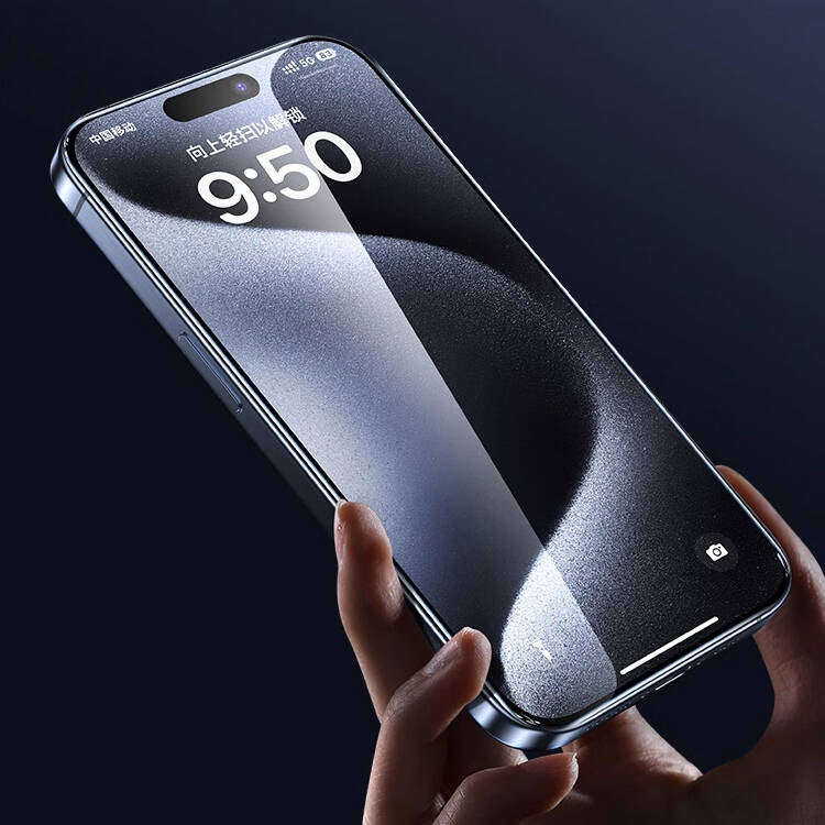 Apple iPhone 15 Wiwu GT-009 Polimer Oleofobik Kaplama Şeffaf Pürüzsüz Temperli Cam Ekran Koruyucu Siyah