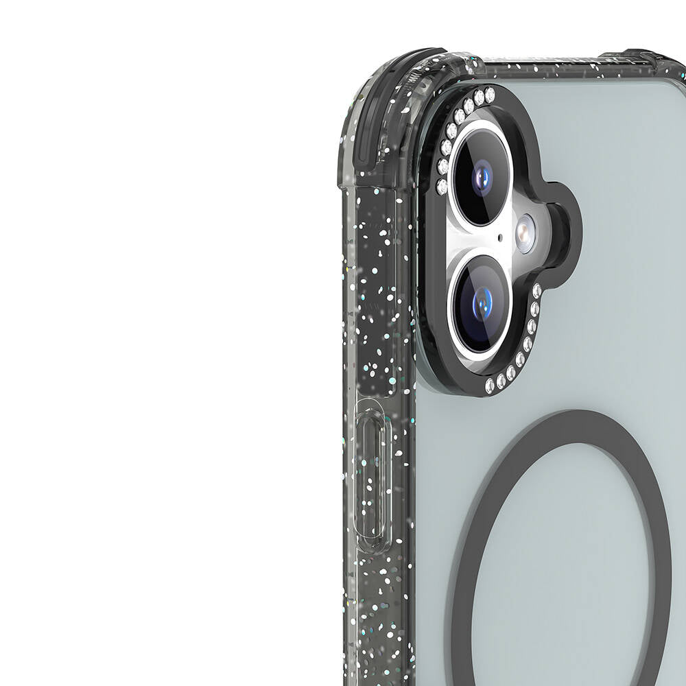 Apple iPhone 16 Kılıf Magsafe Şarj Özellikli Taşlı ve Simli Tasarım Mutural Blink Kapak Turuncu