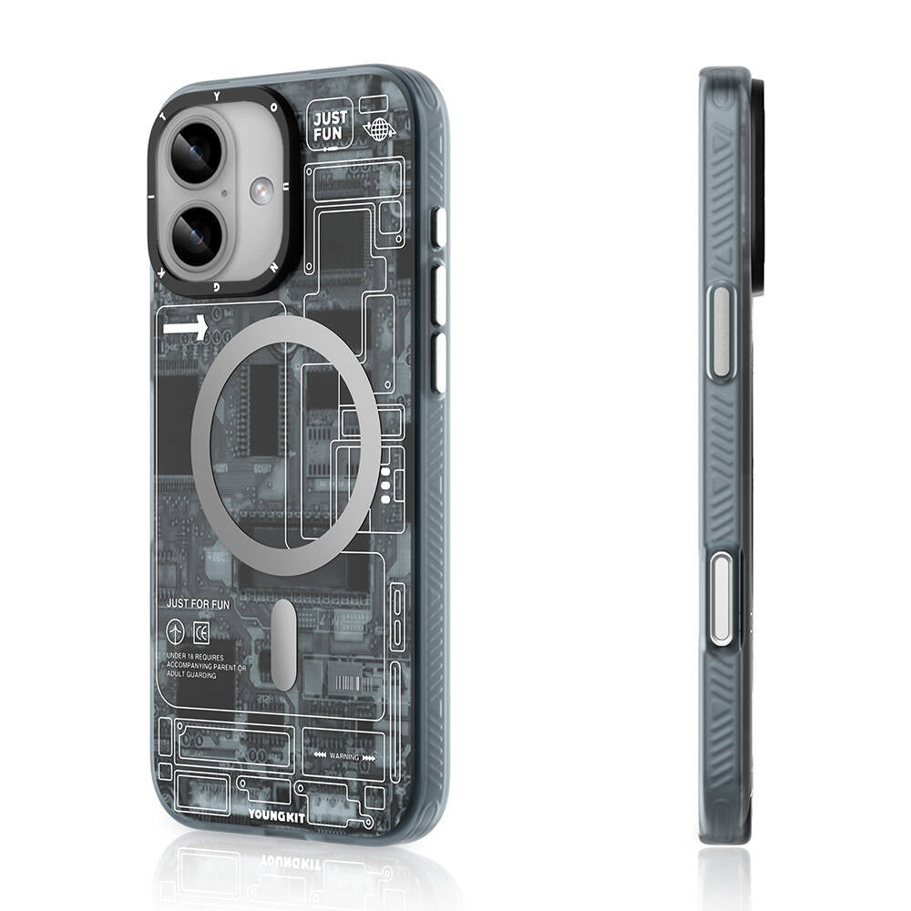 Apple iPhone 16 Kılıf Magsafe Şarj Özellikli Youngkit Technology Serisi Kapak Gri