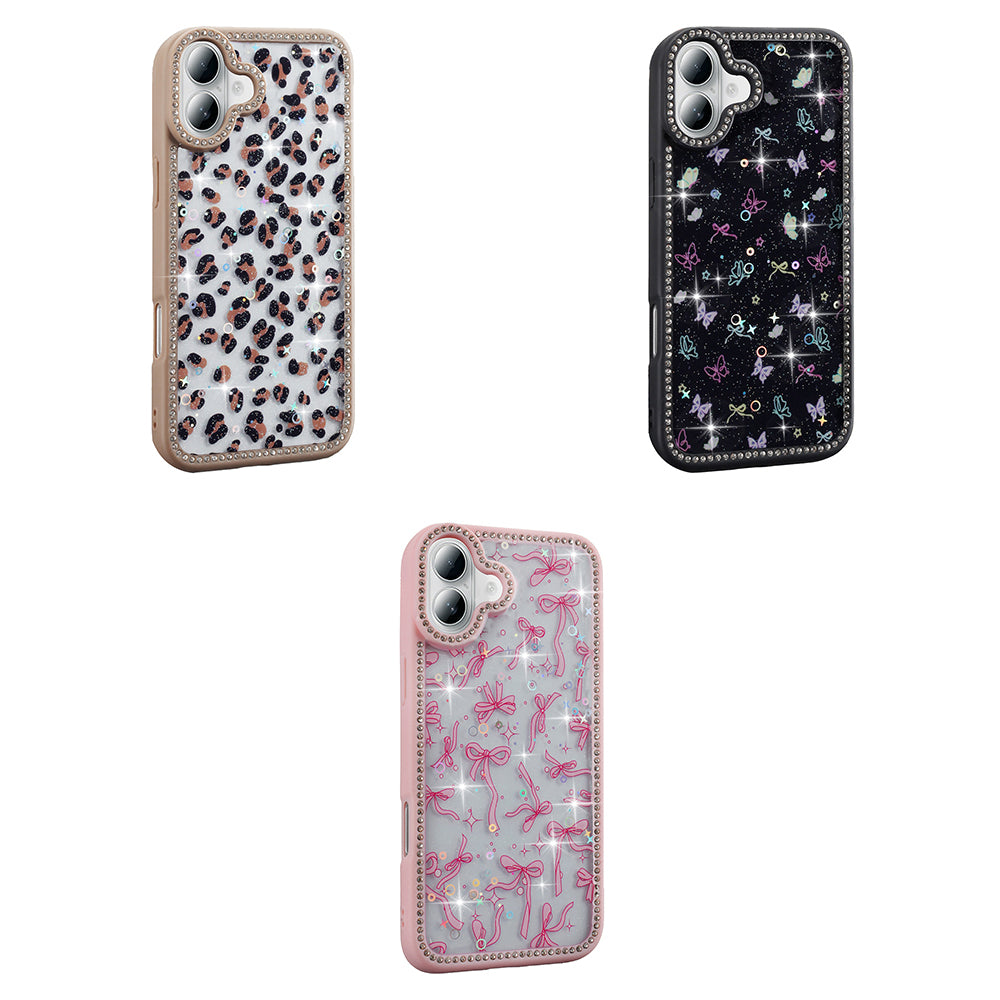 Apple iPhone 16 Kılıf Taşlı ve Simli Tasarım Zore Azra Kapak Pembe