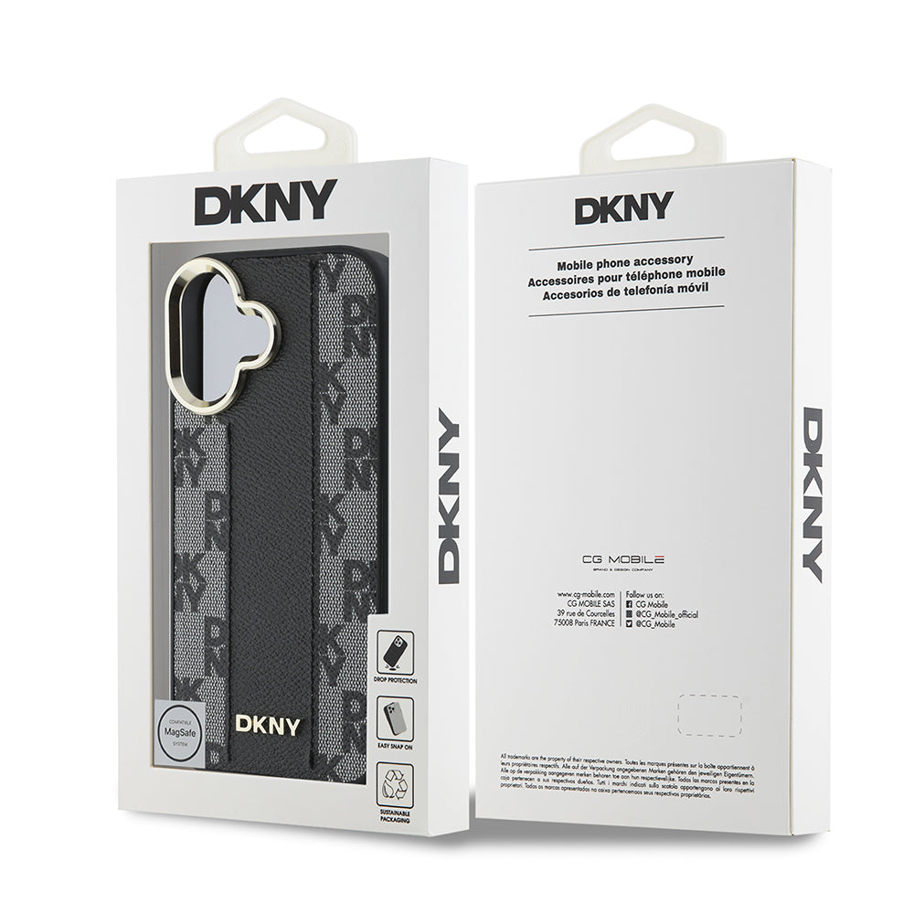 Apple iPhone 16 Plus Kılıf DKNY Orjinal Lisanslı Magsafe Şarj Özellikli 3D Yazılı Checkered Pattern Kapak Siyah